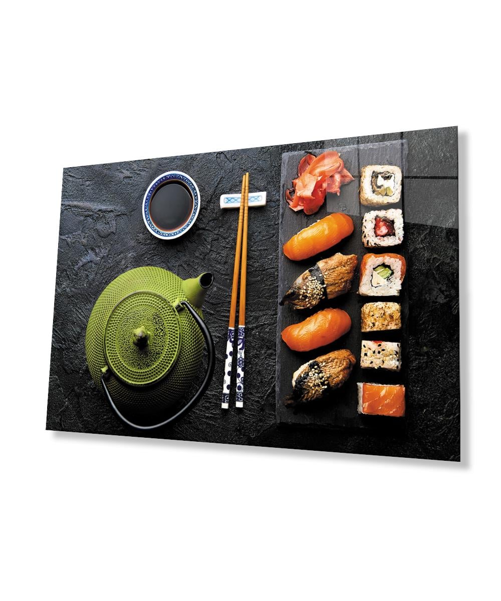 Suşi Mutfak  Cam Tablo  4mm Dayanıklı Temperli Cam Sushi Kitchen Glass Wall Art