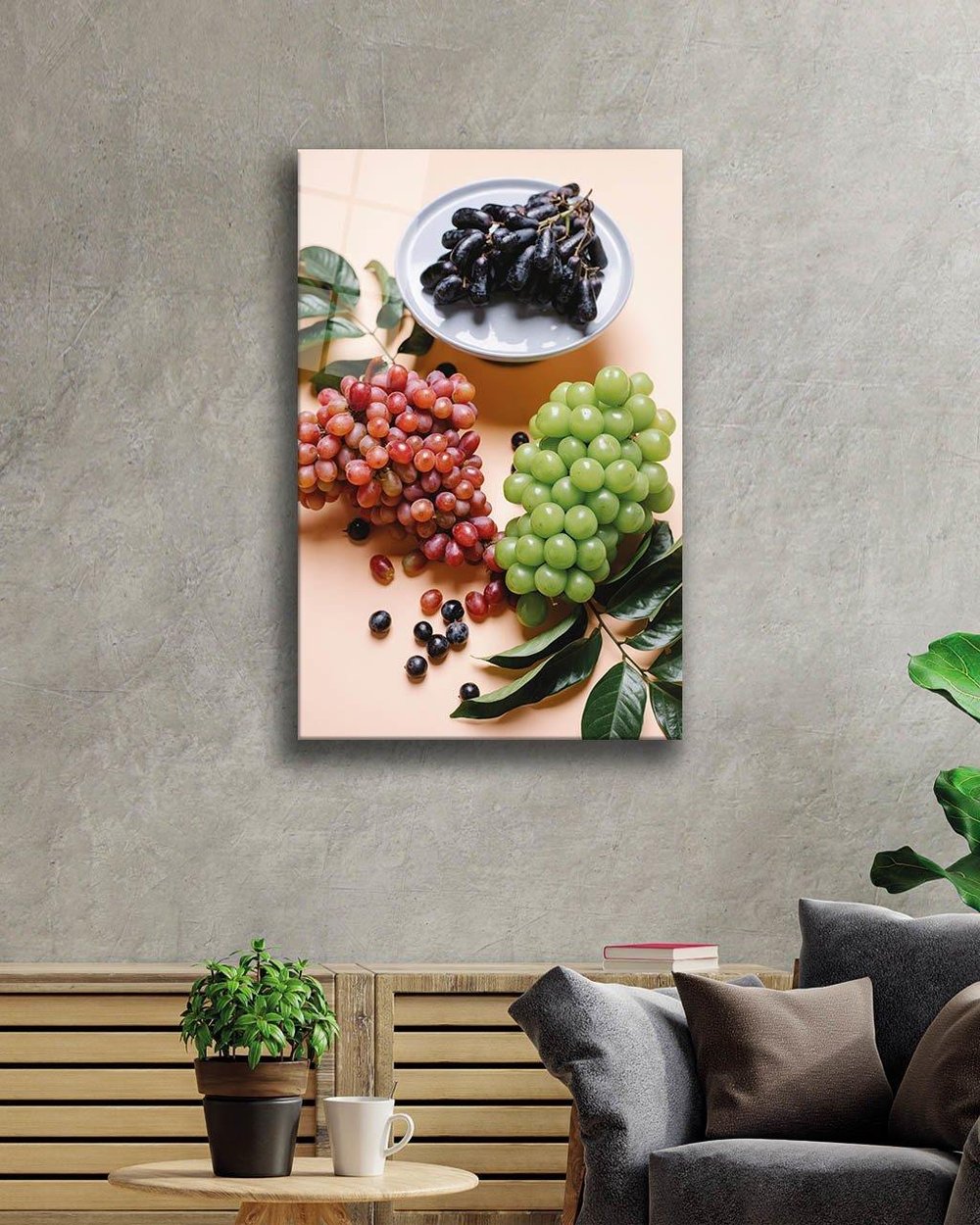 Üzüm Cam Tablo  4mm Dayanıklı Temperli Cam, Grape Glass Wall Art