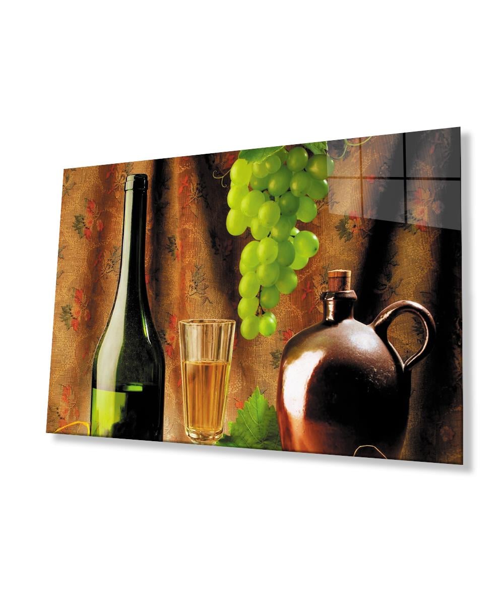 Üzüm Şarap Natürmort Mutfak  Cam Tablo  4mm Dayanıklı Temperli Cam Grape Wine Still Life Kitchen