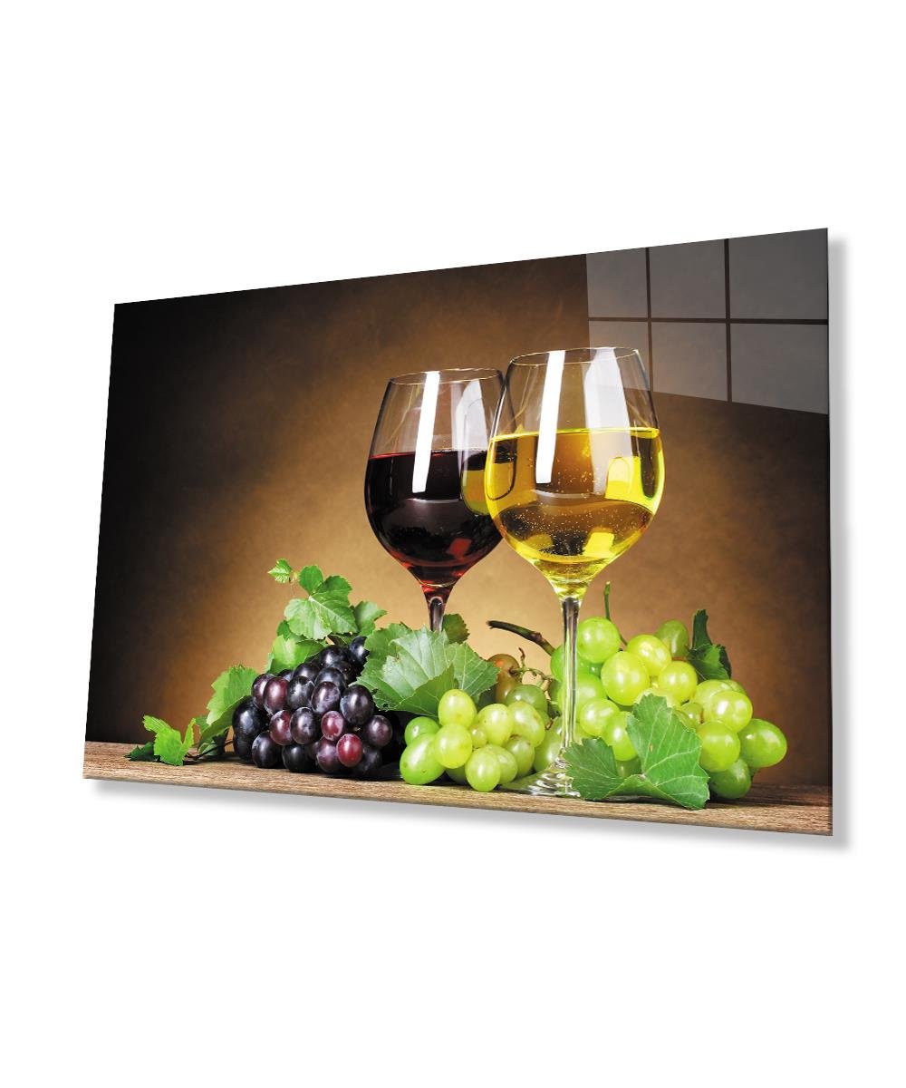 Üzüm ve Şarap  Cam Tablo  4mm Dayanıklı Temperli Cam  Grapes and Wine Glass Wall Art