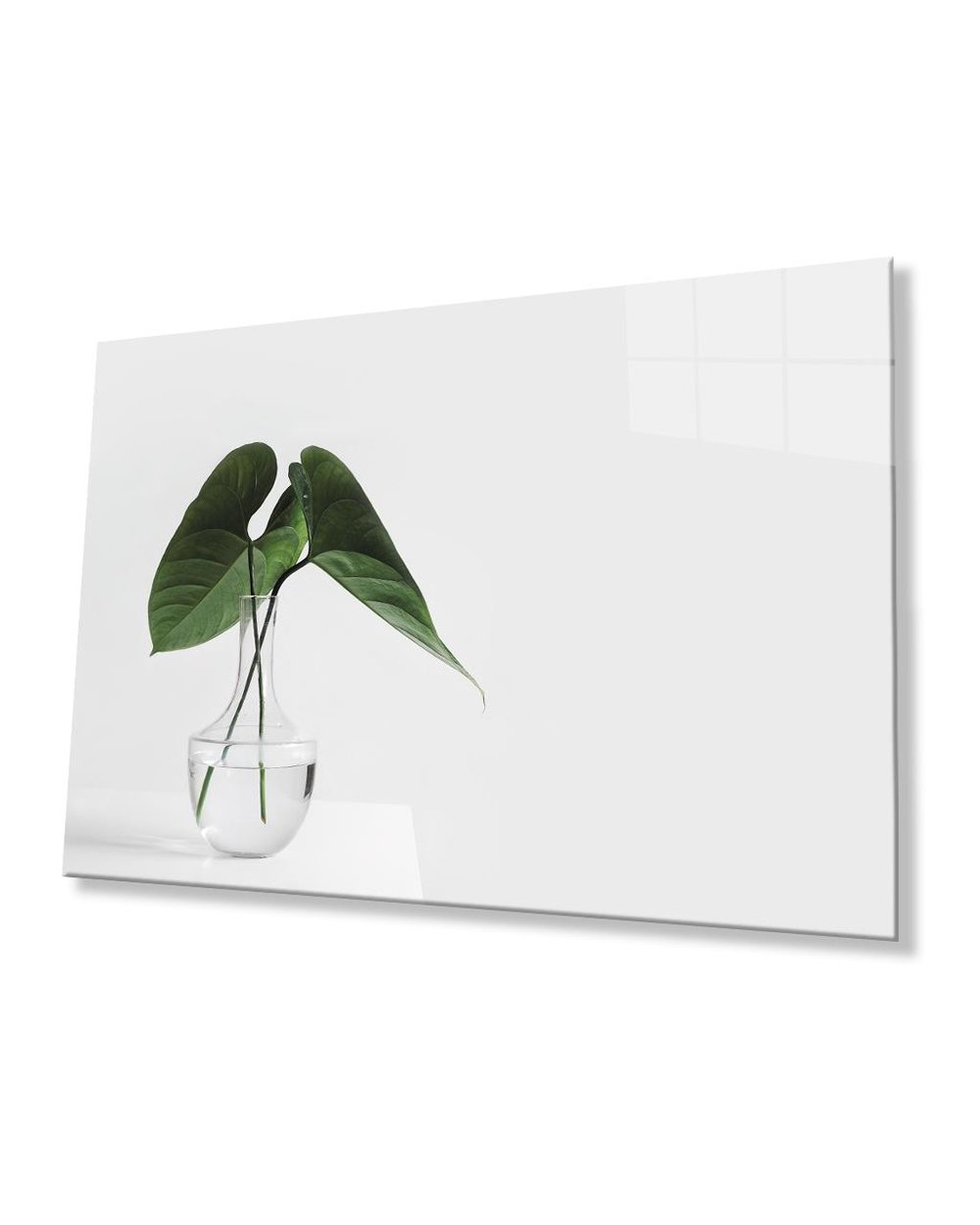 Vazoda Yeşil Yapraklar Cam Tablo 4mm Temperli Cam Green Leaves in Vase Glass Painting 4mm Tempered Glass