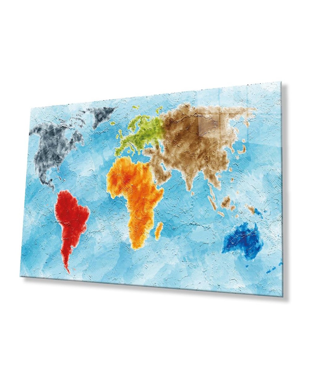 Yağlı Boya Dünya Haritası 4mm Dayanıklı Temperli Cam Tablo, World Map