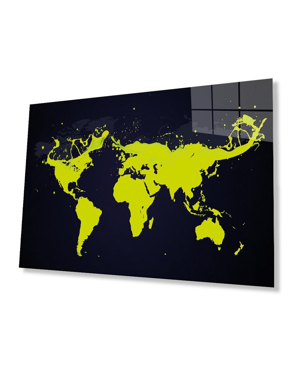 Yeşil Boya Dünya Haritası 4mm Dayanıklı Cam Tablo Temperli Cam, Greed Color World Map