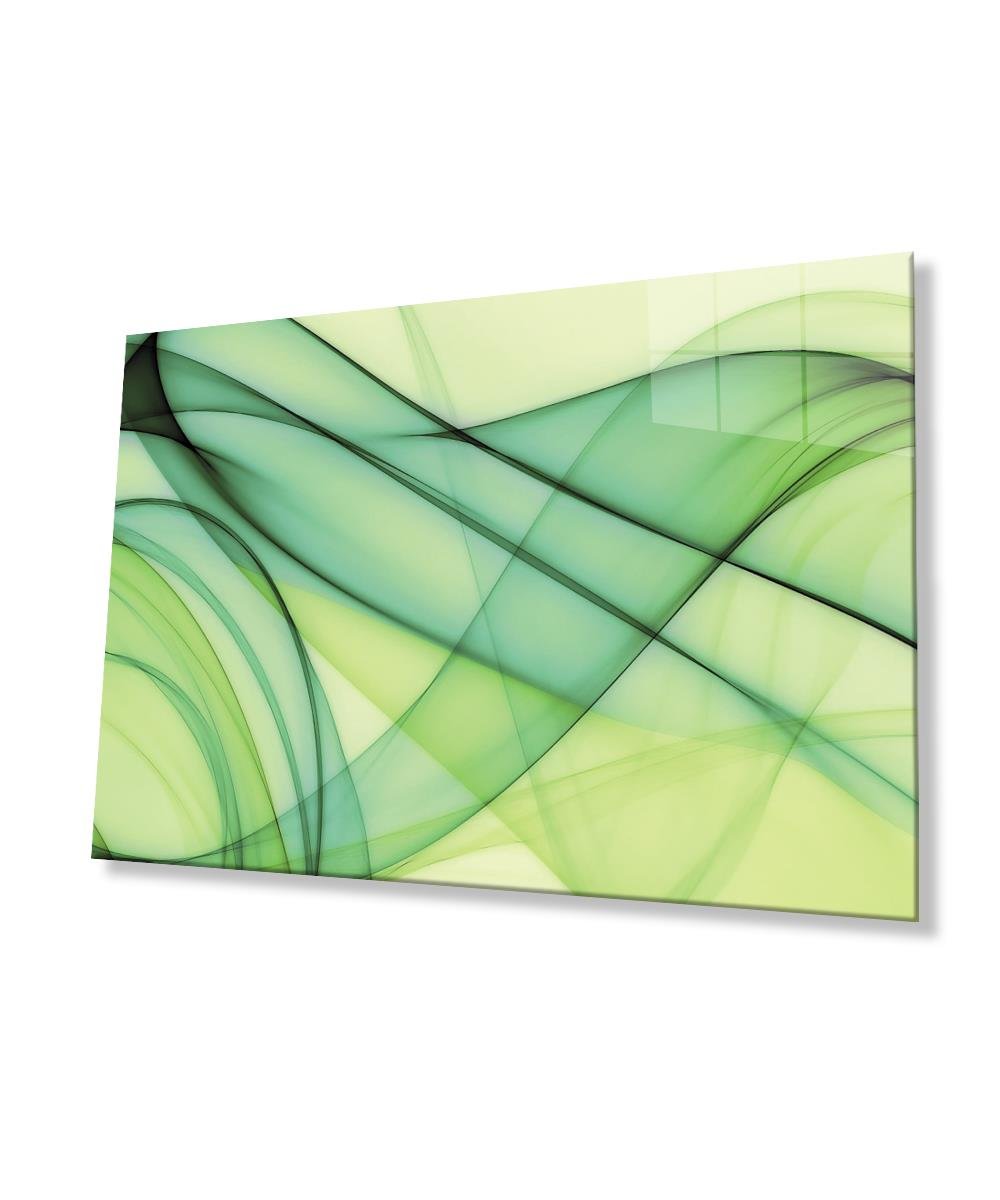 Yeşil Dalgalar  Yeşil Sarı Cam Tablo  4mm Dayanıklı Temperli Cam Green Waves Green Yellow Glass Wall Art