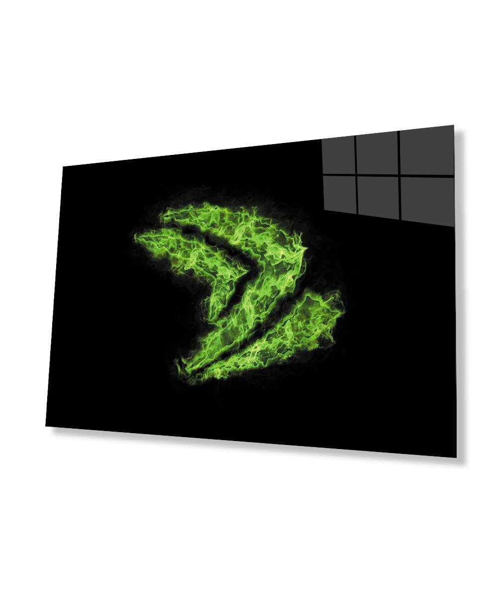 Yeşil İllüstrasyon Cam Tablo  4mm Dayanıklı Temperli Cam Green Illustration Glass Wall Art