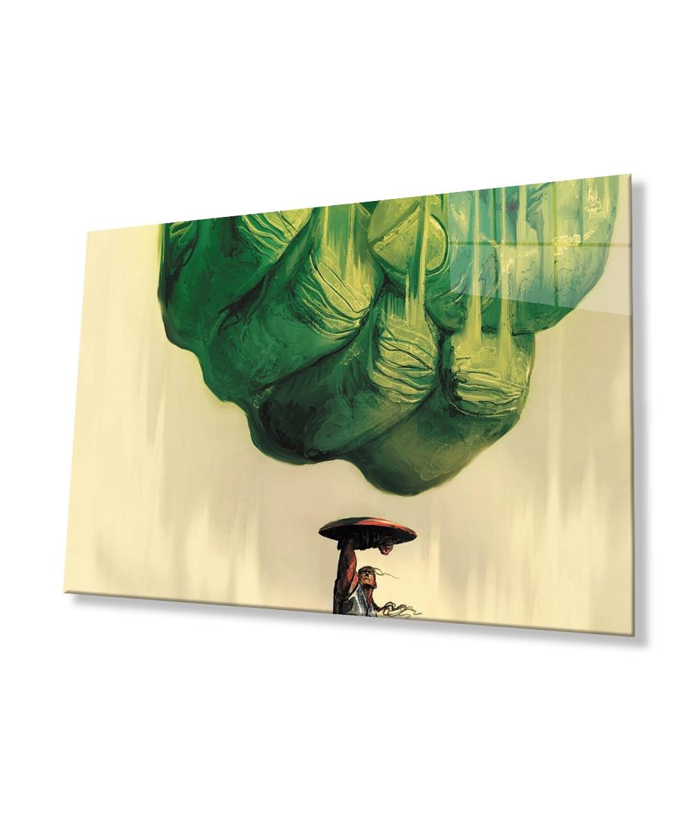 Yeşil İllüstrasyon Cam Tablo  4mm Dayanıklı Temperli Cam Green Illustration Glass Wall Art