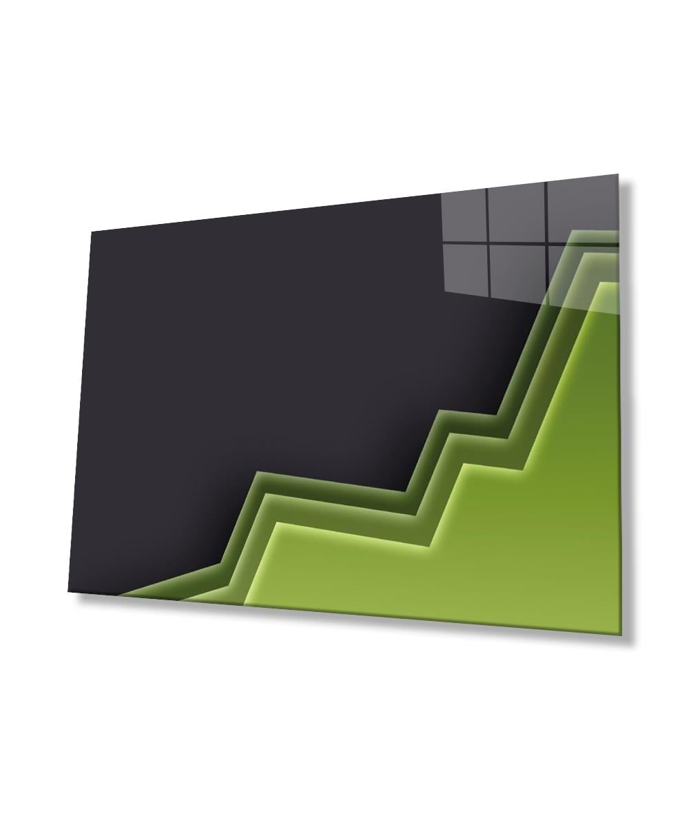 Yeşil Siyah Geometrik Mimari Cam Tablo  4mm Dayanıklı Temperli Cam, Green Black Geometric Architecture Glass Wall Decor