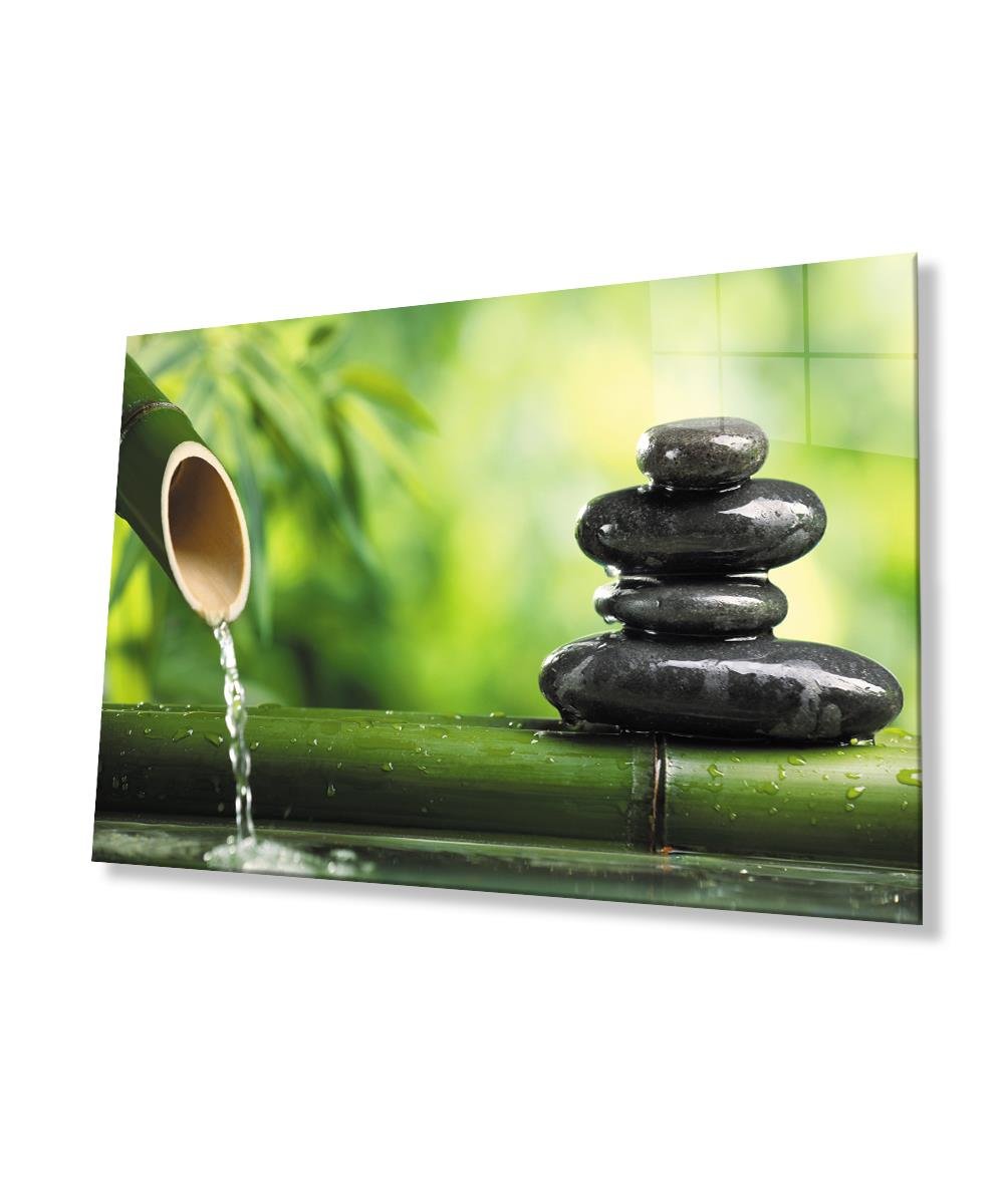 Yeşil Su Masaj Taşı  Cam Tablo  4mm Dayanıklı Temperli Cam Green Water Massage Stone Glass Wall Art