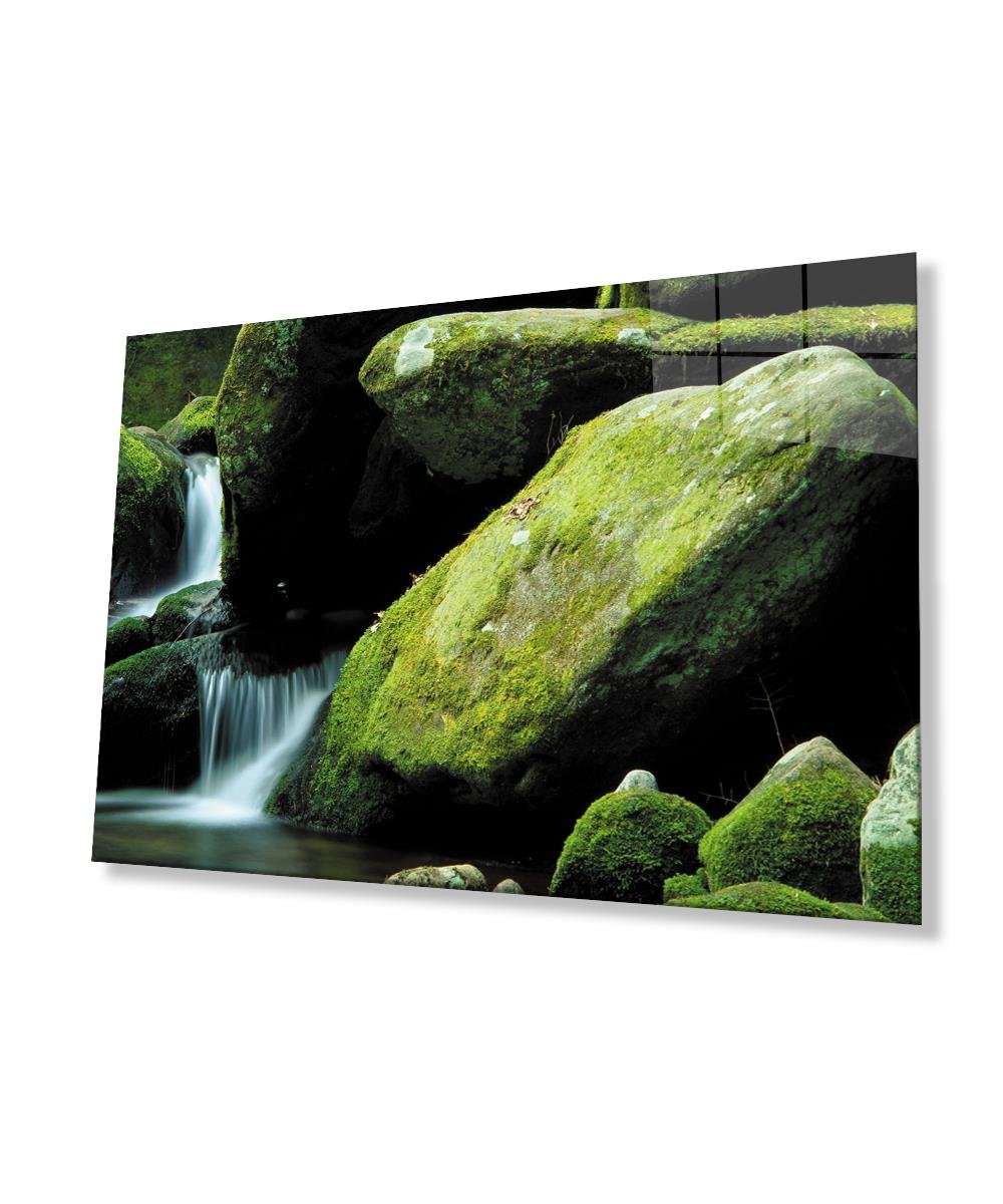 Yeşil Taş Manzara Cam Tablo  4mm Dayanıklı Temperli Cam  Green Stone Landscape Glass Wall Art