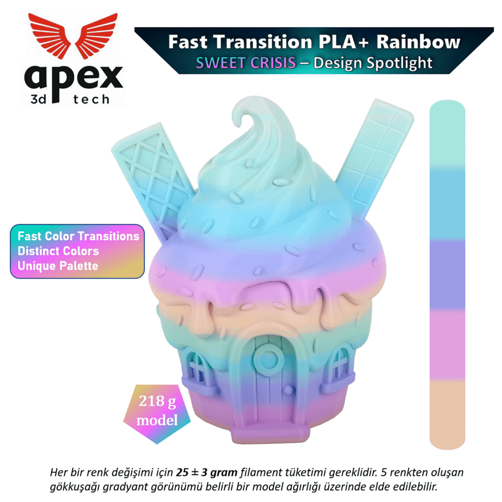Apex3D Gökkuşağı PLA+ Filament - Tatlı Krizi 1 Kg 1.75mm