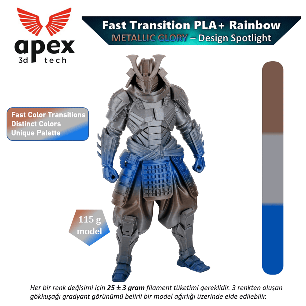 Apex3D Gökkuşağı PLA+ Filament - Metalik İhtişam 1 Kg 1.75mm