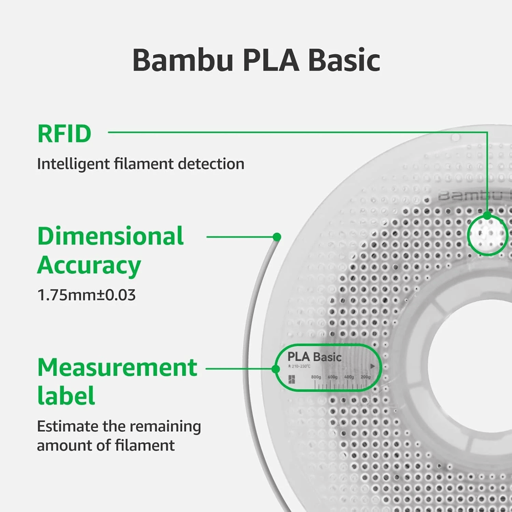 Bambu Lab PLA Basic Beyaz Filament 1.75mm 1 Kg - Makaralı