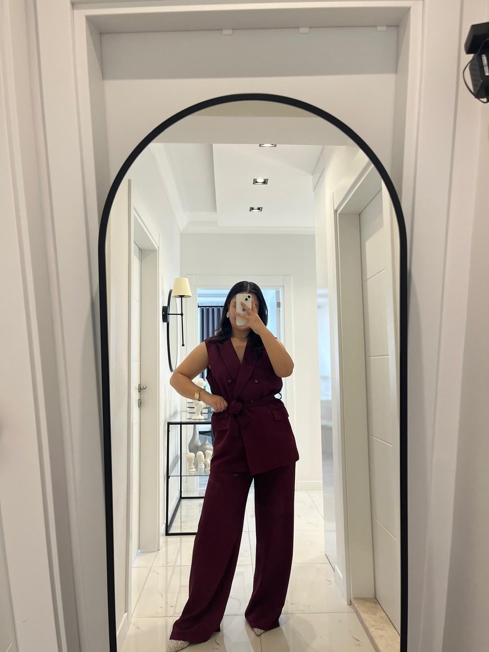 Bordo Renk Yelekli Bel Lastikli Pantolon Takım 