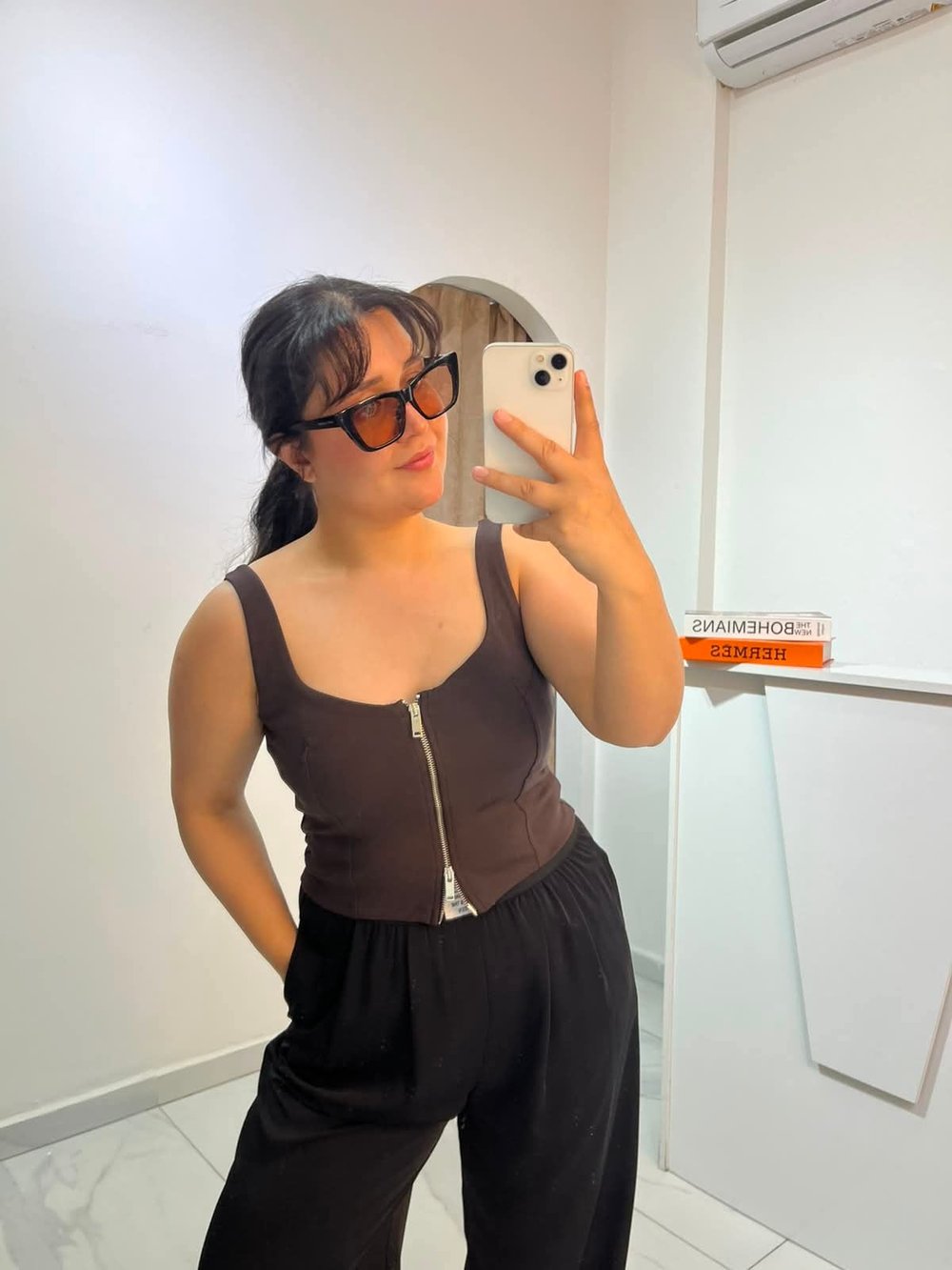Dilvin Fermuarlı Kahverengi Croptop