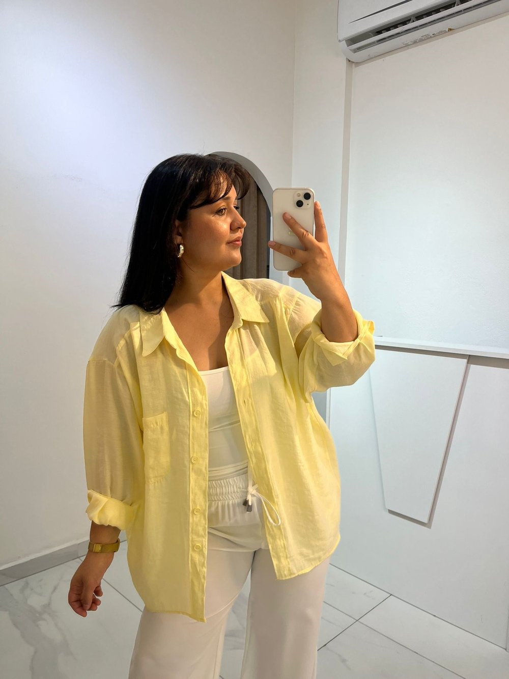 Limon Sarı Oversize Tensel Gömlek