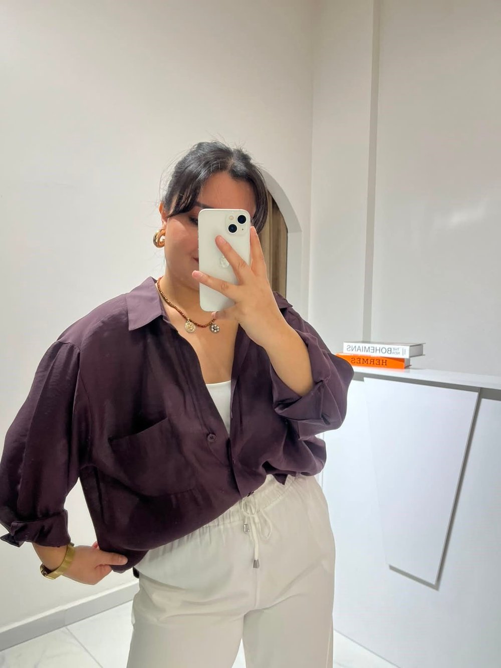 Mürdüm Oversize Tensel Gömlek