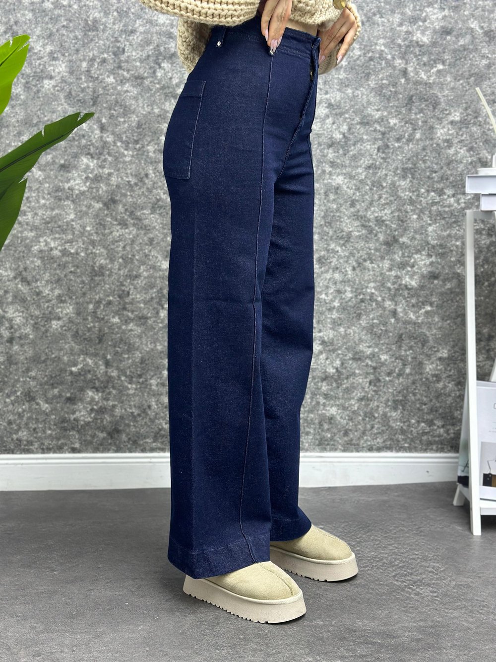 Kadın Nervürlü Wide Leg Jeans