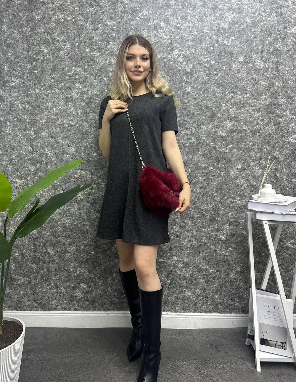 Kadın Önden Çimalı KISA Kol Elbise