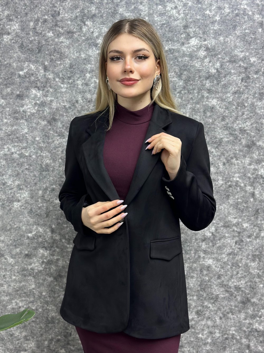 Kadın Süet Oversıze Tek Düğme Ceket