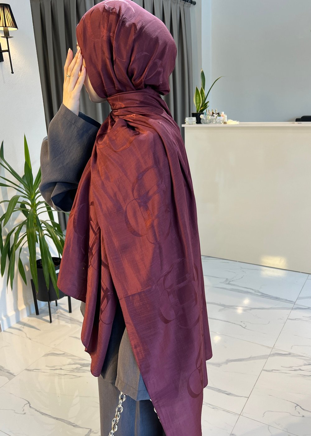 Aura Desen Rina Floş Jakar Şal- Bordo