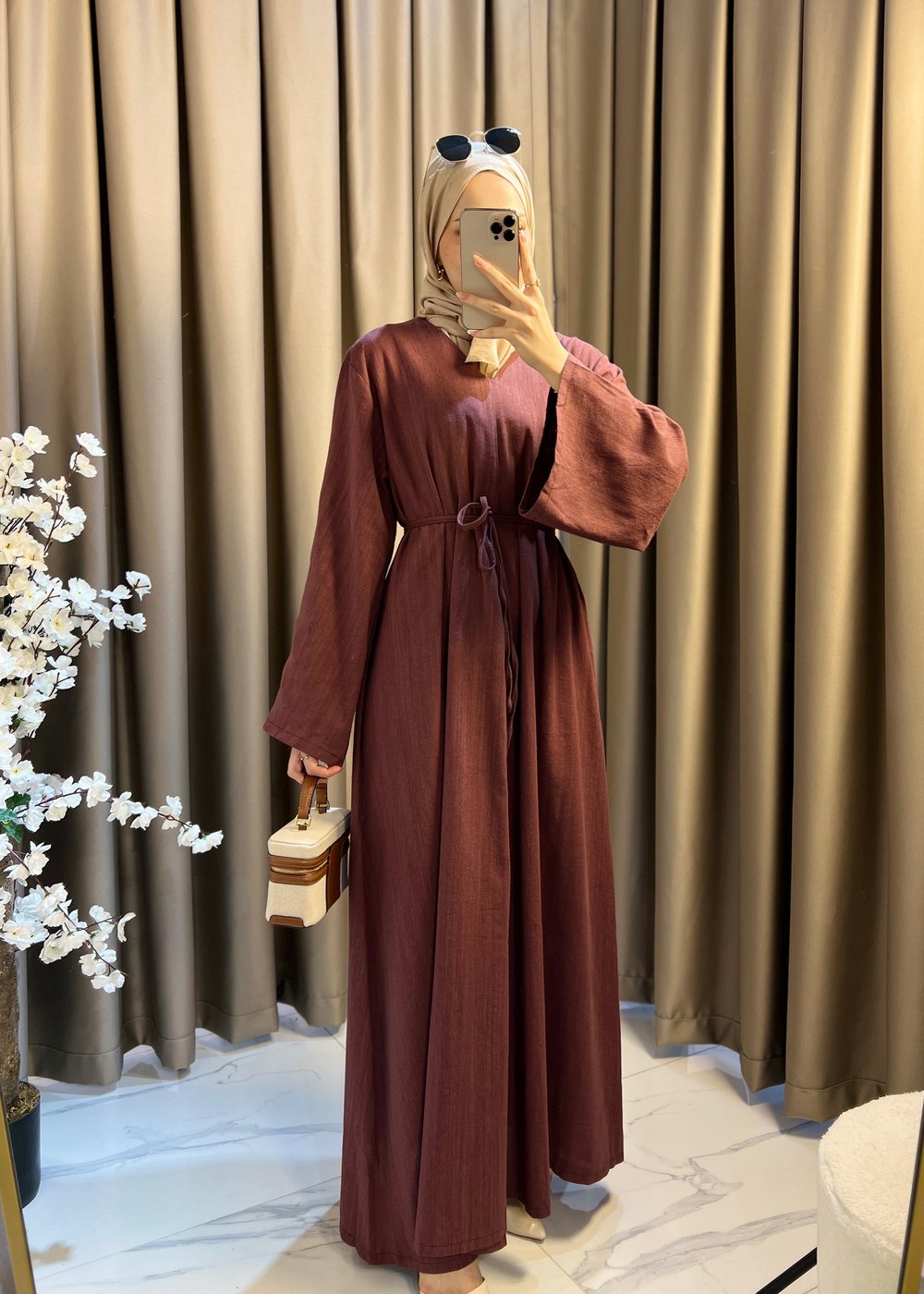 Dalia Keten Elbise- Bordo