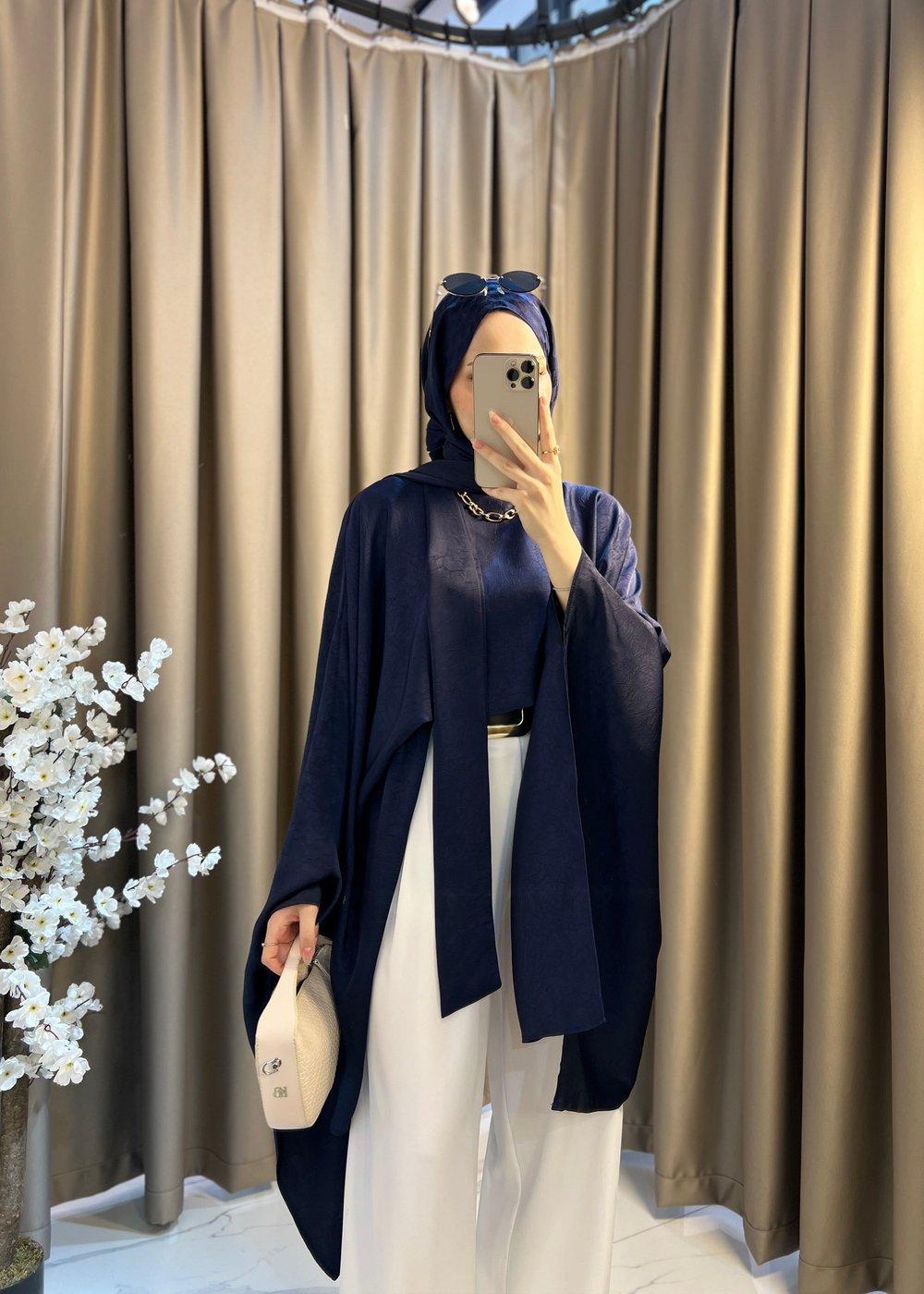 Elise Fularlı Bluz- Lacivert 
