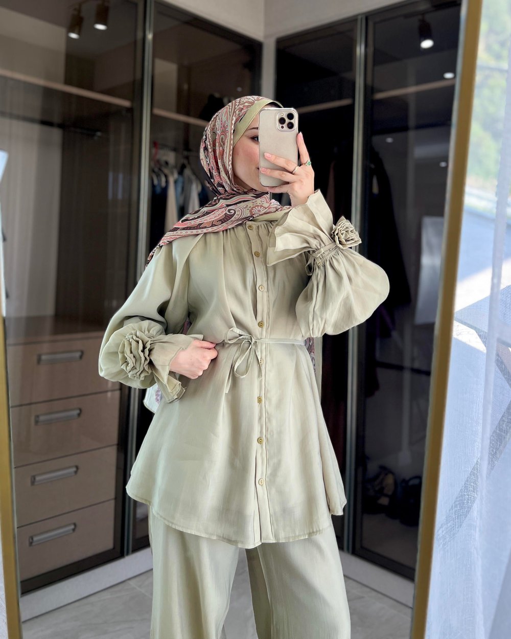Jardin Çiçek Detaylı Takım- Çağla Yeşili