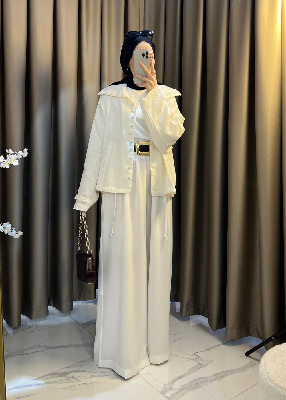Kemerli Bol Pantolon- Beyaz