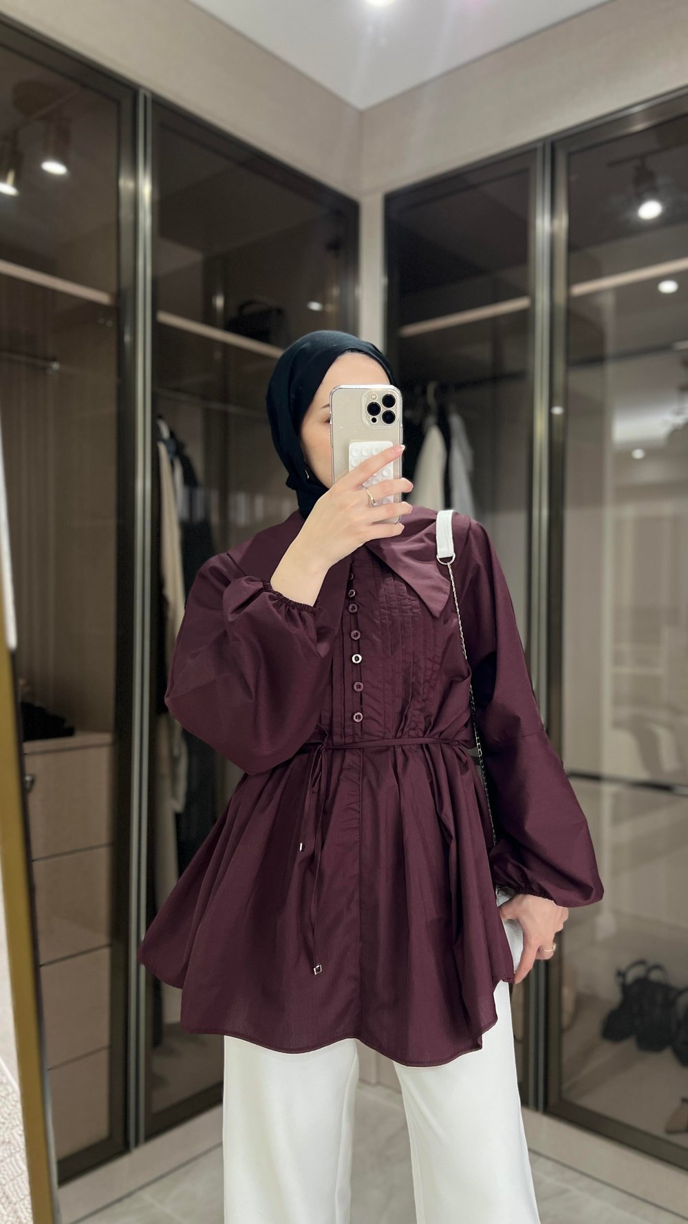 Marisol Nervürlü Gömlek Bordo
