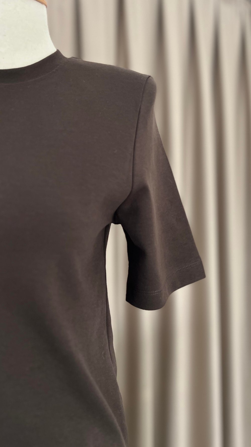 Oversize Vatkalı Basic T-shirt Acı Kahve