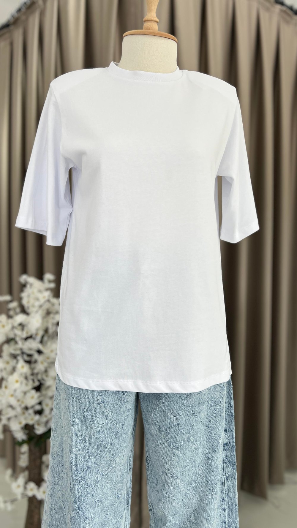 Oversize Vatkalı T-shirt Beyaz