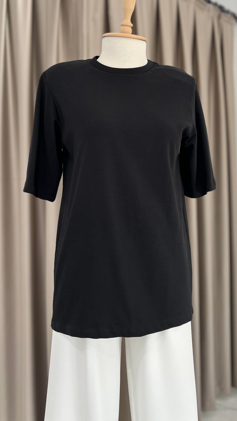 Oversize Vatkalı T-shirt Siyah