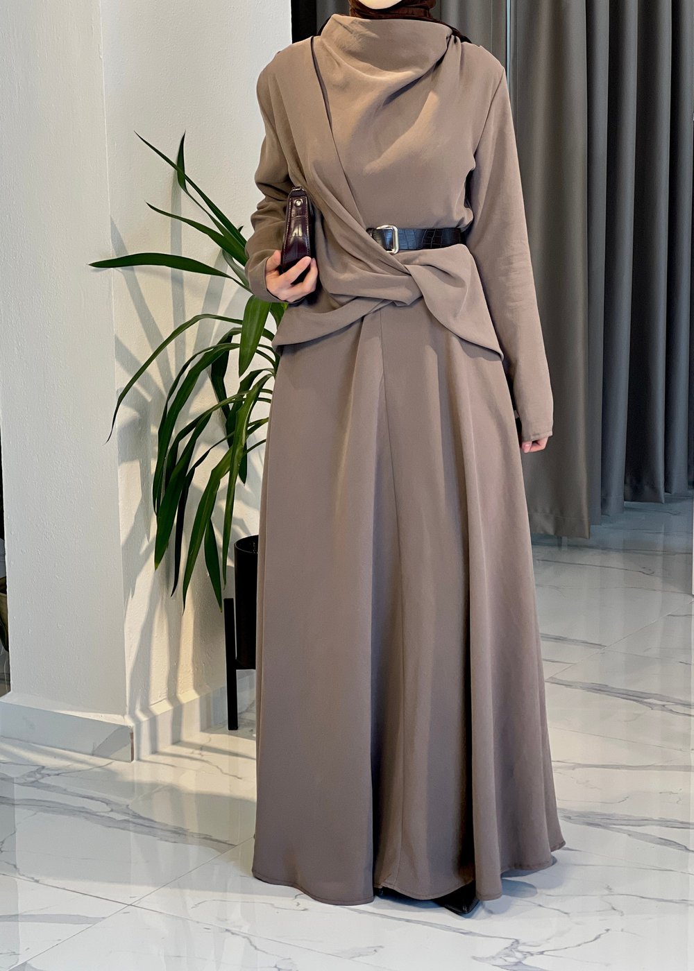Sera Drape Elbise- Vizon