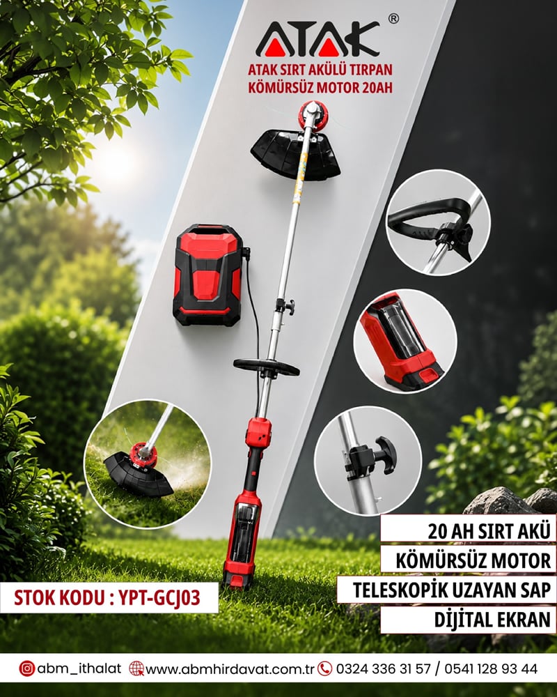 Atak YPT-GCJ03 Sırt Akülü Tırpan Kömürsüz Motor 20Ah