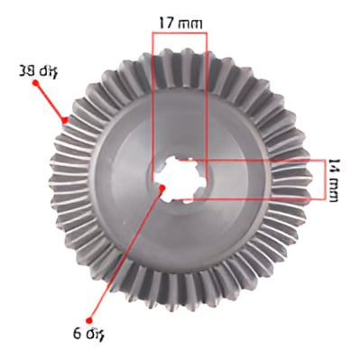 General Power Ayna Dişli Üst 38 Dış Diş / 6 İç Diş 17 mm Dış / 14 mm İç Çap