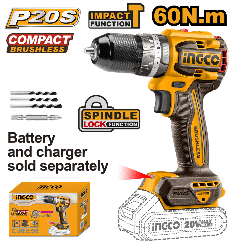 Ingco ING-CIDLI206021 Kömürsüz Li-ion Akülü Matkap 10 mm 20V 2.0Ah