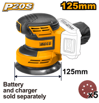 Ingco ING-CROSLI2001  Li-ion Akülü Eksantrik Zımpara 20V 2.0Ah