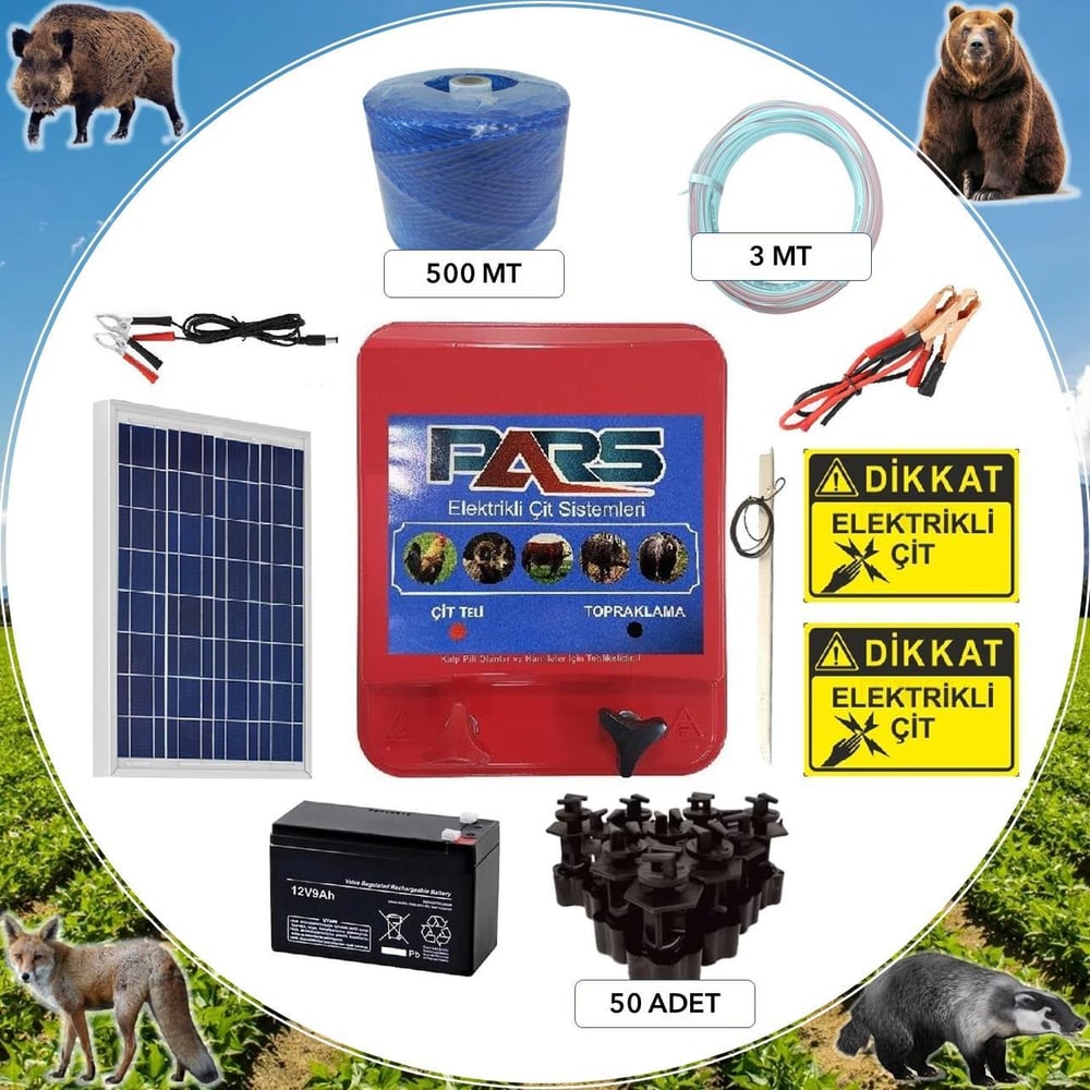 Pars Elektrikli Çit Ayı-Domuz Kovucu Eco Set 500 (Demir Direk İzolatörlü)