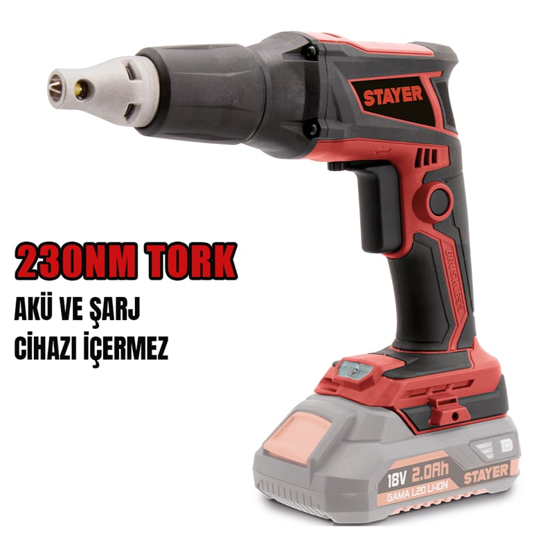 Stayer DWSL20 Kömürsüz Akülü Alçıpan Vidalama 18V Li-ion 2.0Ah/4.0Ah/5.0Ah  (Akü ve Şarj Aleti Hariç)