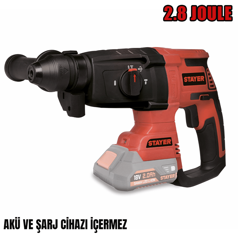 Stayer HDBL20  Kömürsüz Akülü Kırıcı-Delici  SDS Plus 2.8J 18V Li-ion 2.0Ah 4.0Ah  (Akü ve Şarj Aleti Hariç)