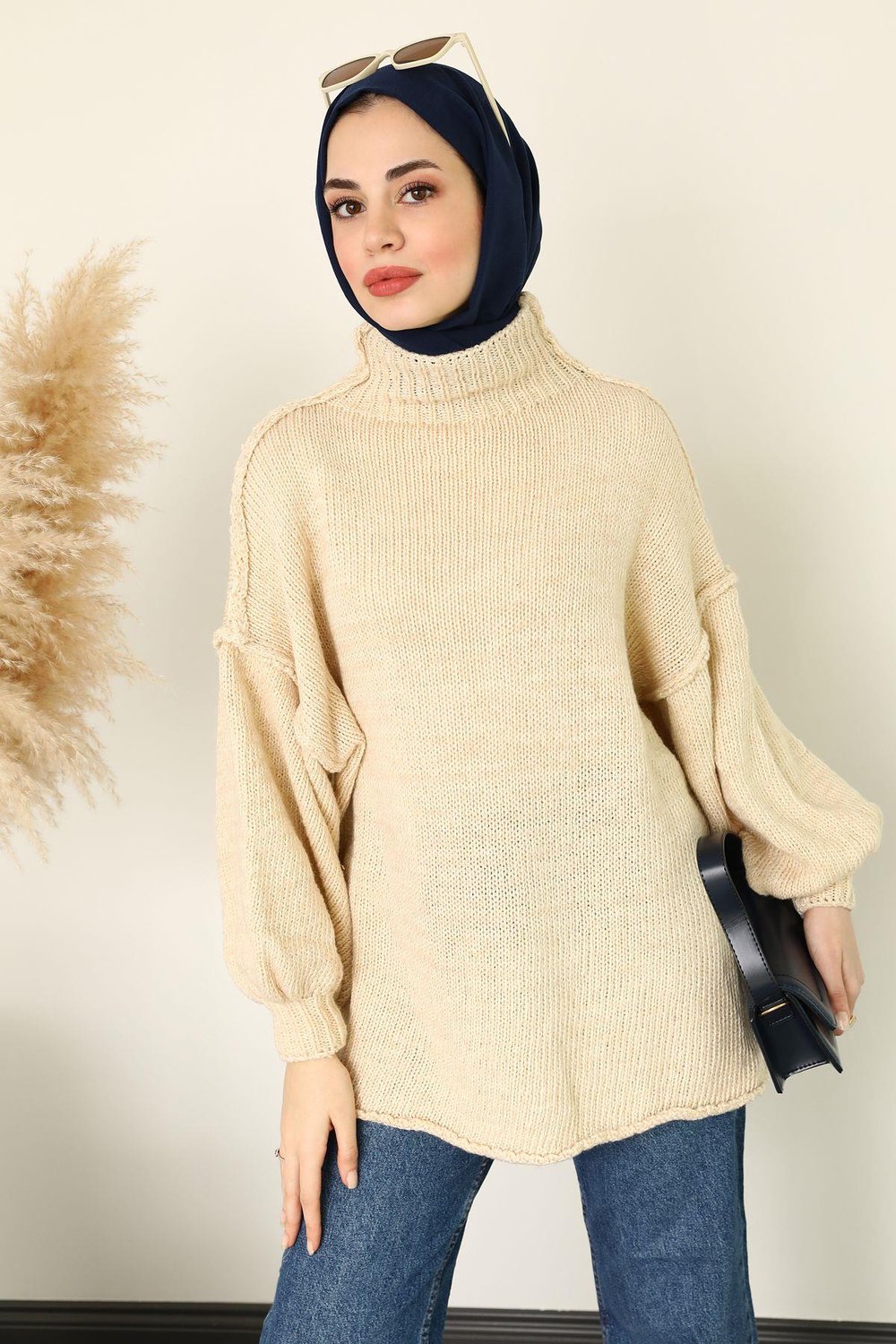 Örme Oversize Kazak - Krem