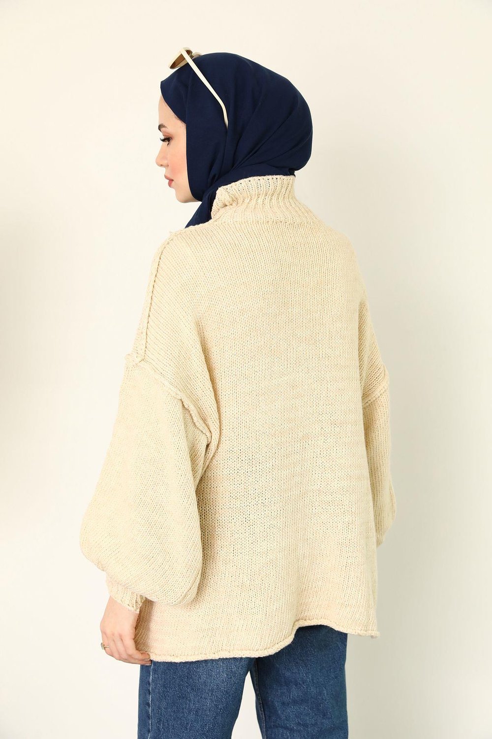 Örme Oversize Kazak - Krem