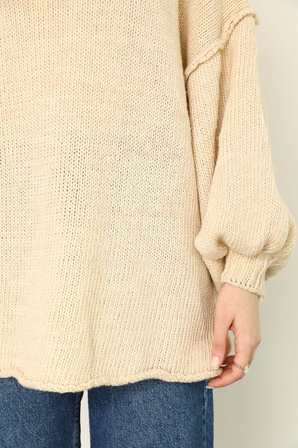 Örme Oversize Kazak - Krem