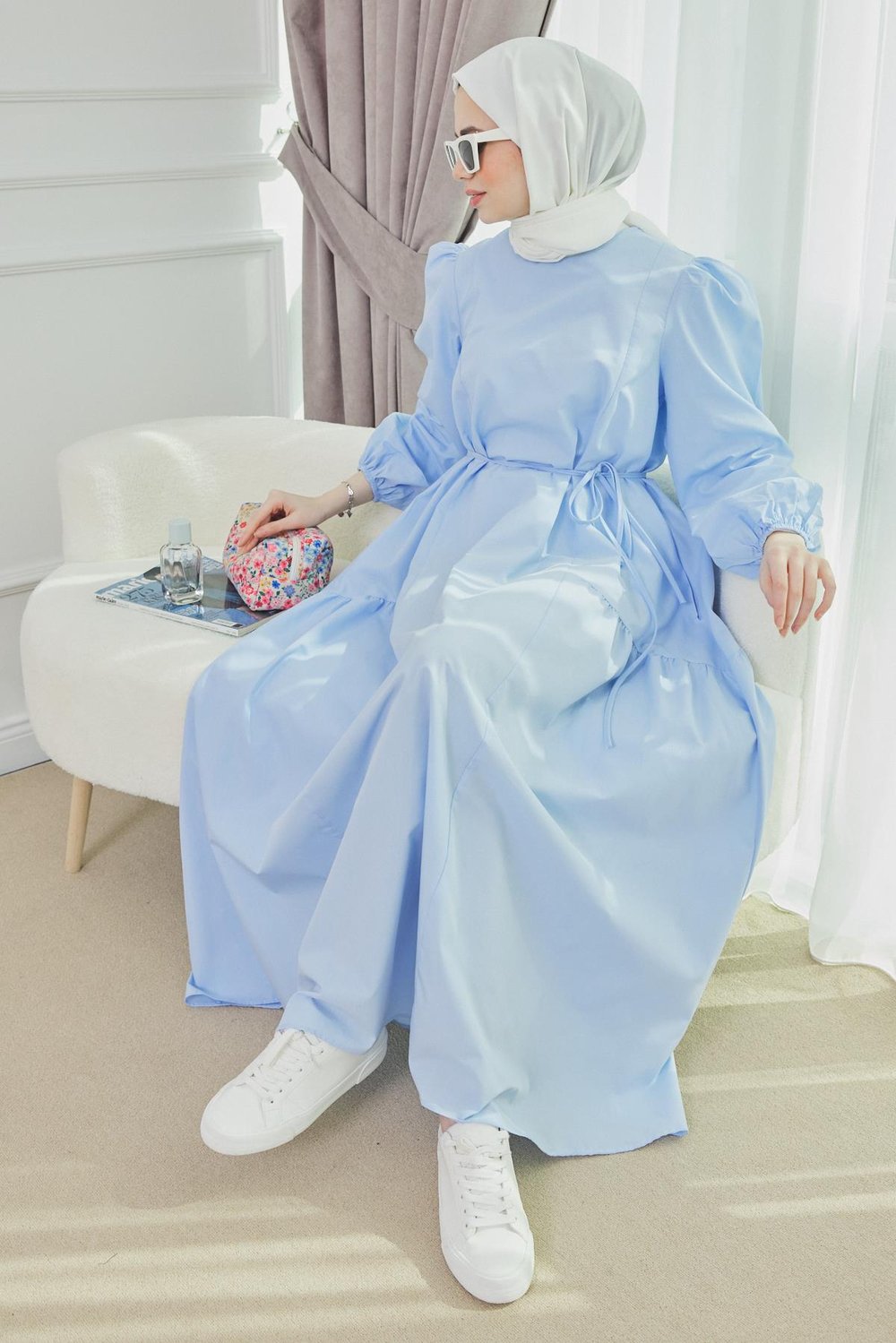 Poplin Elbise - Mavi