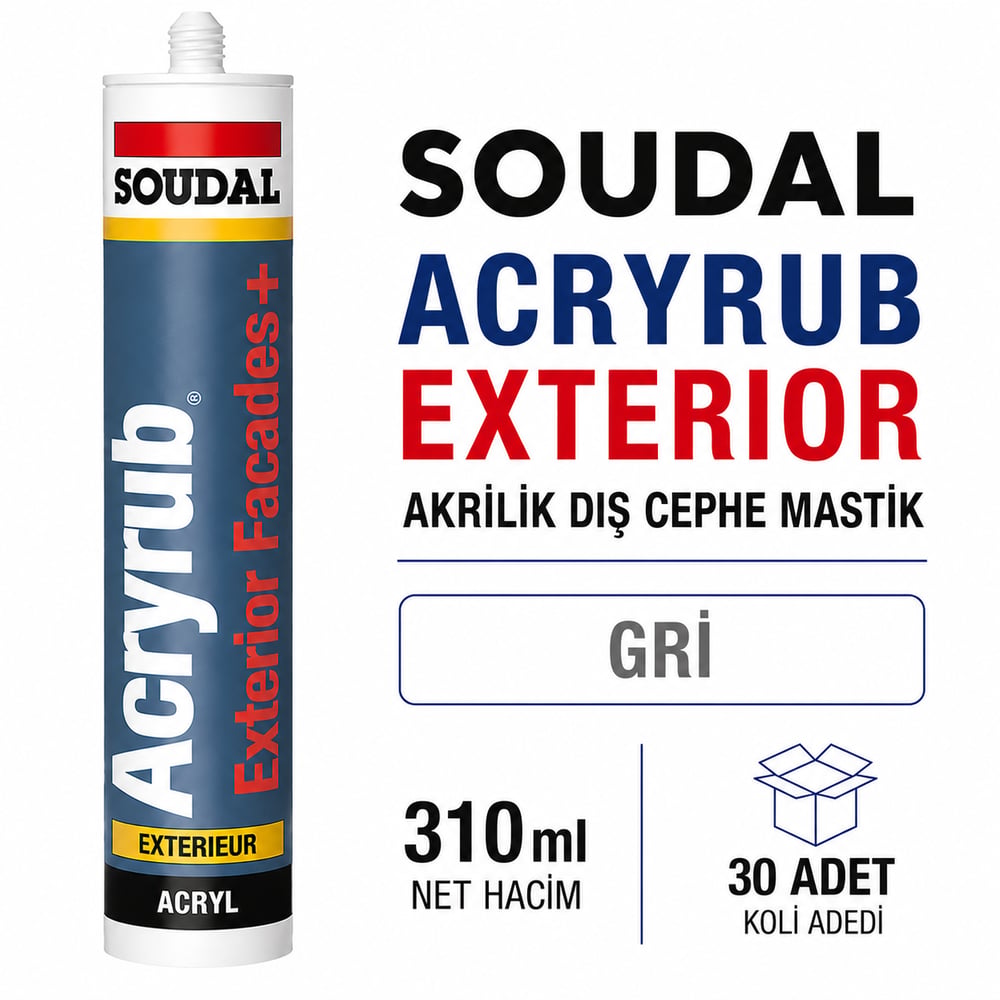 Soudal Acryrub Exterior Façades+ Gri Akrilik Dış Cephe Mastiği 310 ml | Toolora MarketSoudalSoudal Exterior 310ML Gri Akrilik Dış Cephe Mastiği-30 AdetExt-310-Gri