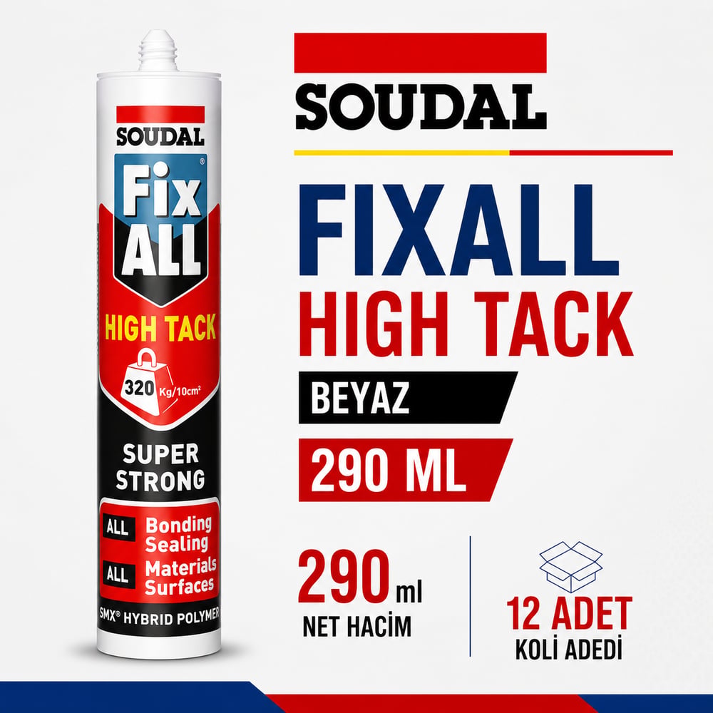 Soudal Fix All High Tack Beyaz 290 ML (12 Adet) - Korniş ve Ağır Yük YapıştırıcısıSoudalSoudal Fix All Hıgh Tack (Korniş Yap) Beyaz 290 Ml -(12 Adet)275.01.HT01