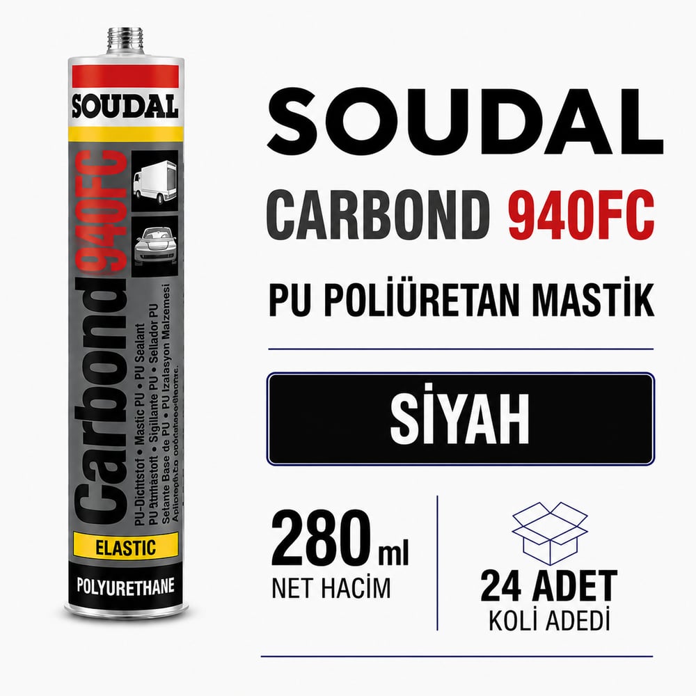 Soudal Poliüretan Mastik 940FC Siyah 280 ML (24 Adet) - Güçlü ve Esnek BağlantıSoudalSoudal Poliüretan Mastik 280 Ml 940Fc Siyah -(24 Adet)275.07.940S