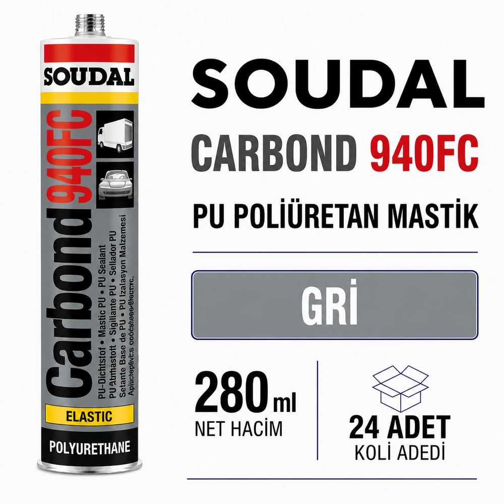  Soudal Poliüretan Mastik 940FC Gri 280 ML (24 Adet) - Çok Amaçlı Dolgu ve YapıştırıcıSoudalSoudal Poliüretan Mastik 280 Ml 940Fc Gri -(24 Adet)275.07.940G