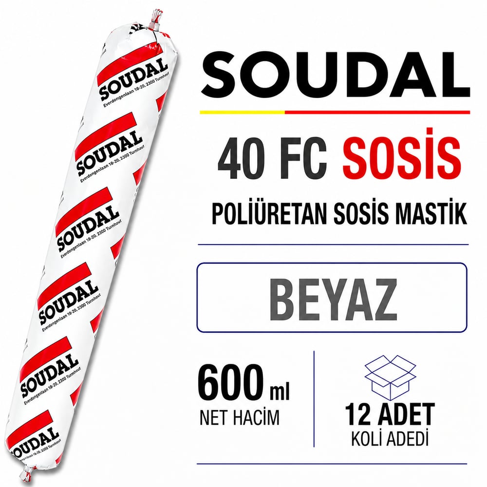 Soudal Poliüretan Mastik Sosis Beyaz 600 ML (12 Adet) - Geniş Alanlar İçinSoudalSoudal Poliüretan Mastik Sosis 600 Ml  Beyaz -(12 Adet)275.08.40FB