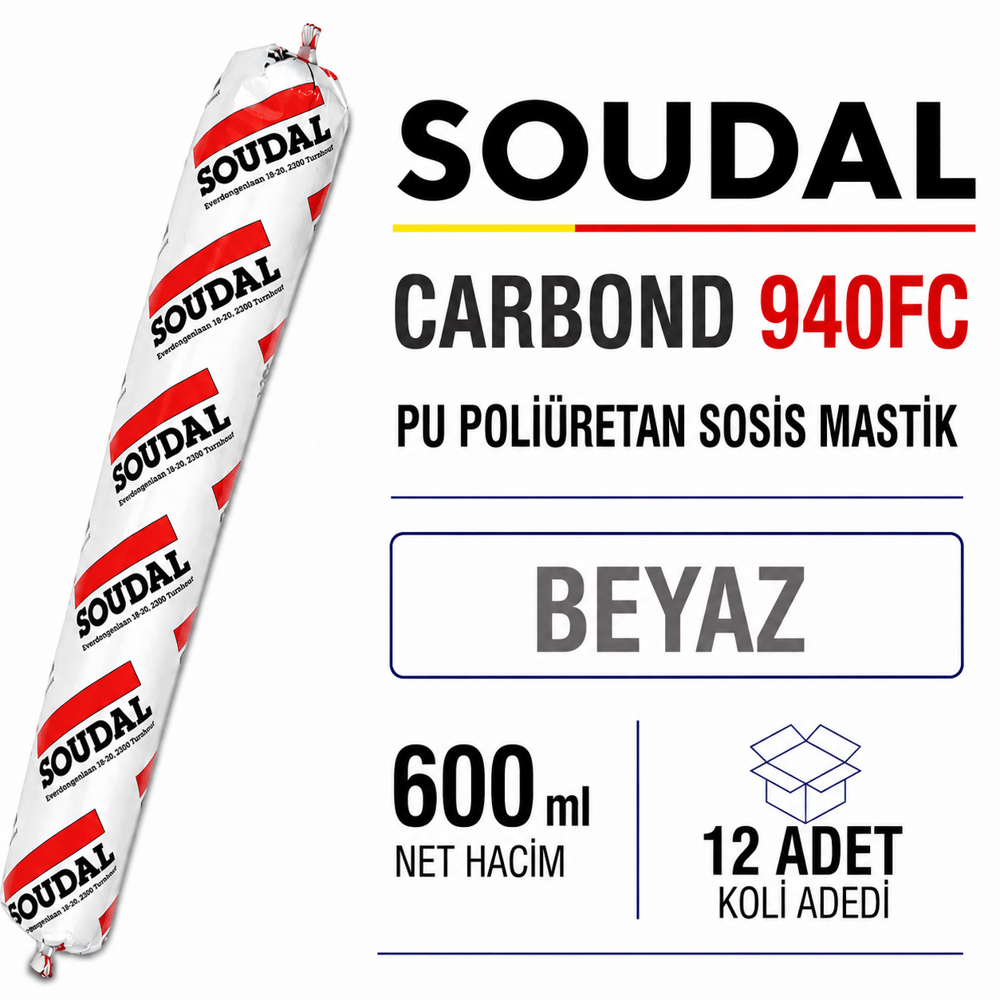  Soudal Poliüretan Sosis Mastik 940FC Beyaz 600 ML (12 Adet) - Çok Amaçlı Dolgu ve YapıştırıcıSoudalSoudal Poliüretan Sosis Mastik 600 Ml 940Fc Beyaz-(12 Adet)940fc-Byz-600